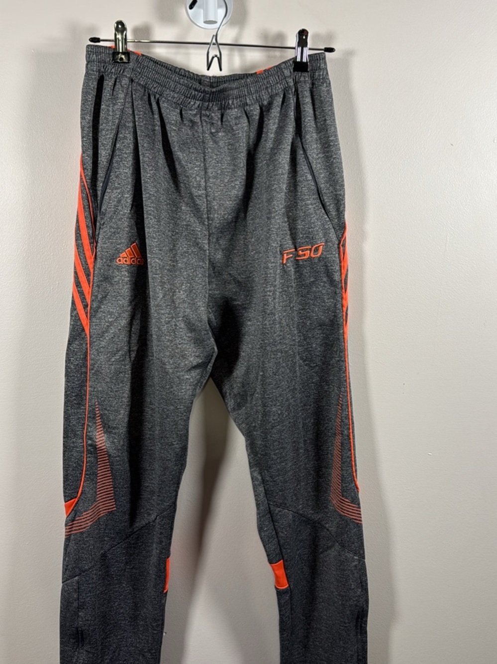 Adidas Dark Gray Track Pants with Orange Accents